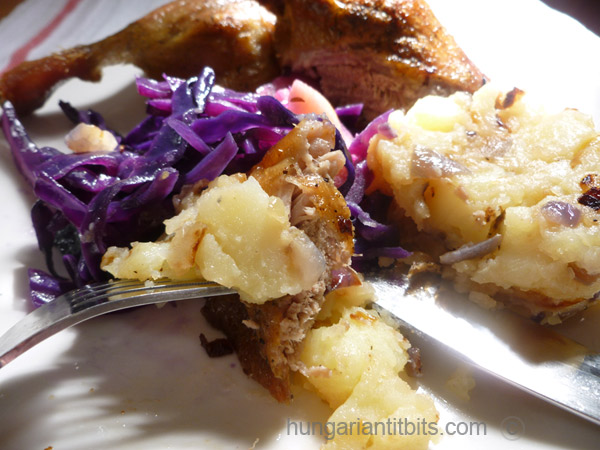 Roast duck legs with Hungarian braised red cabbage, kacsapecsenye